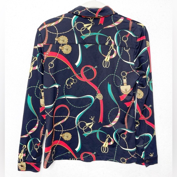 J McLaughlin Betty Top Multicolor Equestrian Print Catalina Cloth Button Front - Picture 2 of 8